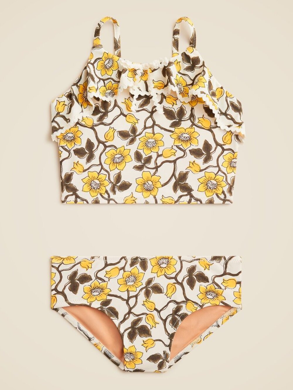 J. Crew Yellow Floral Girls' Rickrack Two-Piece Swimsuit/VARIOUS - Picture 1 of 12